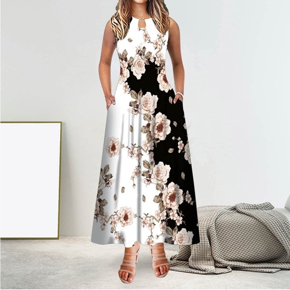 Long-Sleeve Floral Maxi A-Line Dress